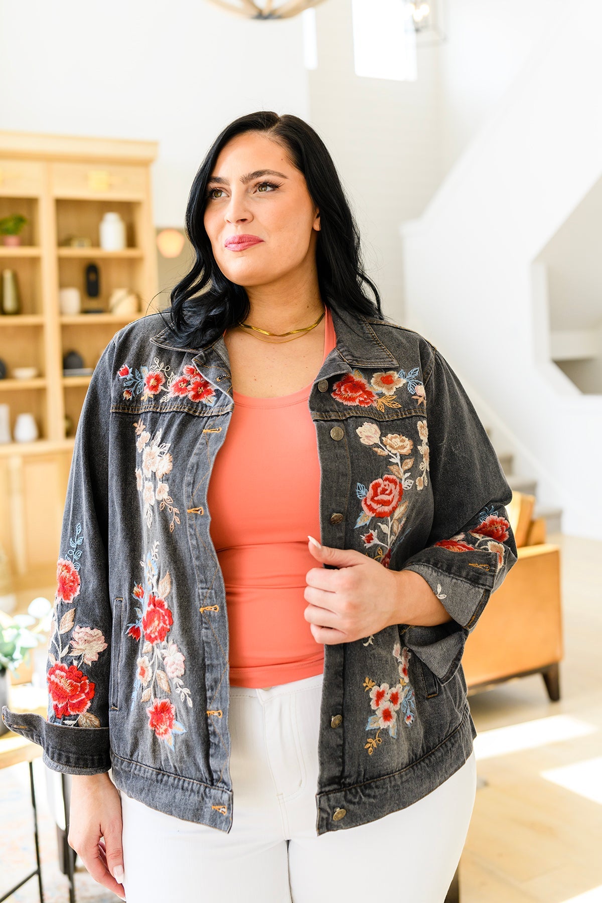Lovely Visions Flower Embroidered Jacket-Womens-Authentically Radd Women's Online Boutique in Endwell, New York