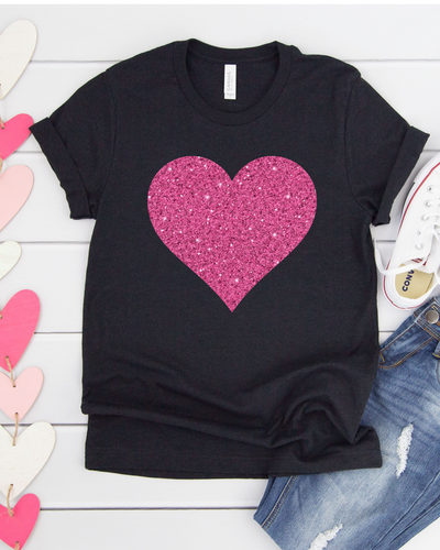 FAUX SPARKLE HEART TEE(BELLA CANVAS)-Authentically Radd Women's Online Boutique in Endwell, New York