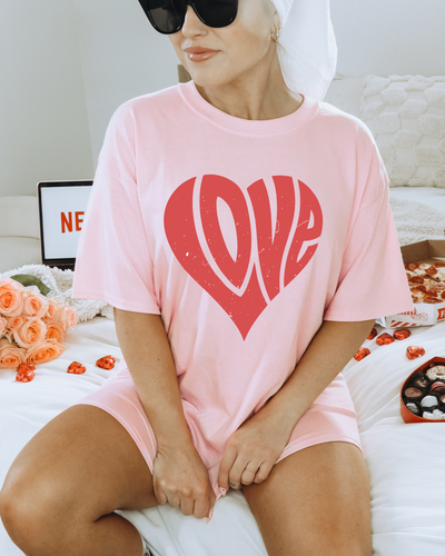 RED LOVE HEART TEE (COMFORT COLORS)-Authentically Radd Women's Online Boutique in Endwell, New York