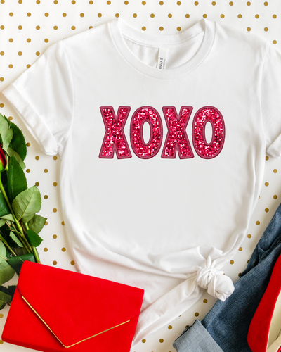 XOXO FAUX SEQUIN TEE (BELLA CANVAS)-Authentically Radd Women's Online Boutique in Endwell, New York