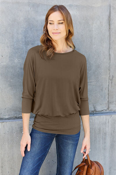 Basic Bae Full Size Round Neck Batwing Sleeve Blouse-Authentically Radd Women's Online Boutique in Endwell, New York