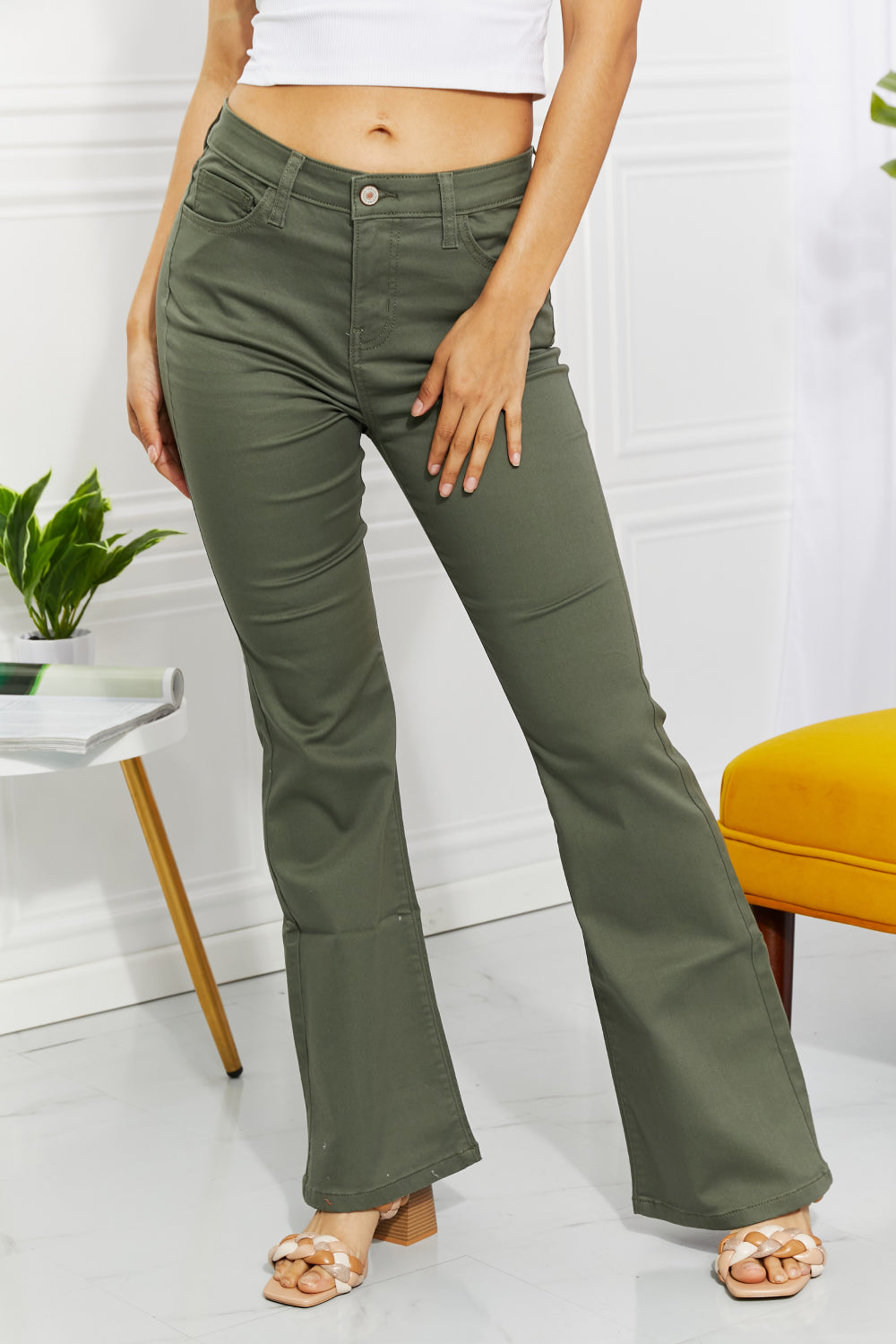Zenana Clementine Full Size High-Rise Bootcut Jeans in Olive-Authentically Radd Women's Online Boutique in Endwell, New York