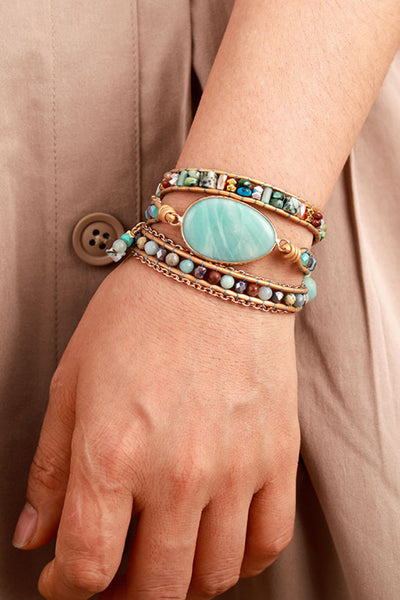 Handmade Natural Stone Beaded Triple Layer Bracelet-Authentically Radd Women's Online Boutique in Endwell, New York