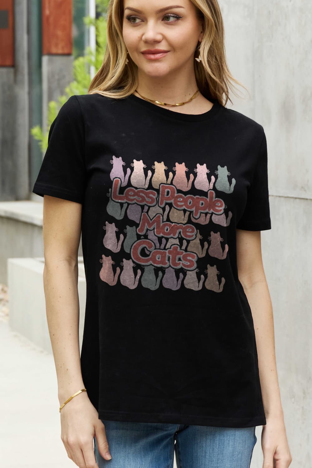 LESS PEOPLE MORE CATS Graphic Cotton Tee-Authentically Radd Women's Online Boutique in Endwell, New York