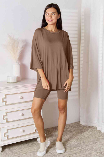 Basic Bae Full Size Soft Rayon Three-Quarter Sleeve Top and Shorts Set-Authentically Radd Women's Online Boutique in Endwell, New York