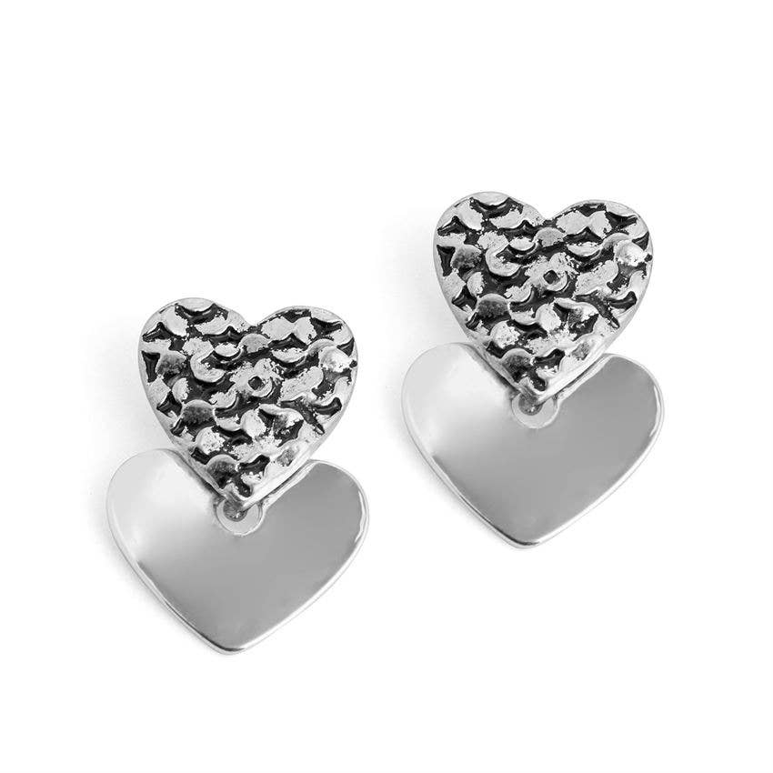 Silver Double Heart Stud Earrings-Earrings-Authentically Radd Women's Online Boutique in Endwell, New York