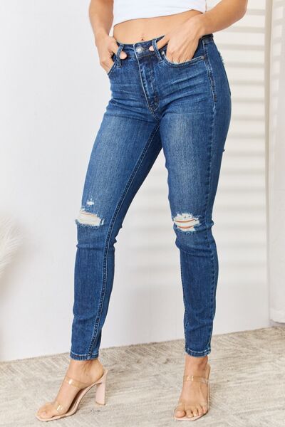 Judy Blue Full Size High Waist Distressed Slim Jeans-Authentically Radd Women's Online Boutique in Endwell, New York