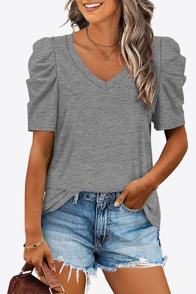 V-Neck Puff Sleeve Tee-Authentically Radd Women's Online Boutique in Endwell, New York