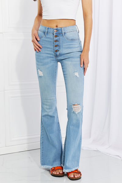 Vibrant MIU Full Size Jess Button Flare Jeans-Authentically Radd Women's Online Boutique in Endwell, New York