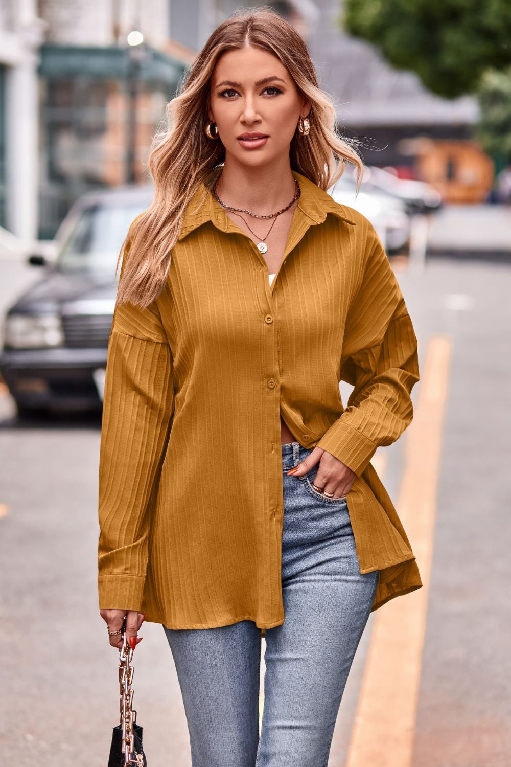 Slit Dropped Shoulder Longline Shirt-Authentically Radd Women's Online Boutique in Endwell, New York