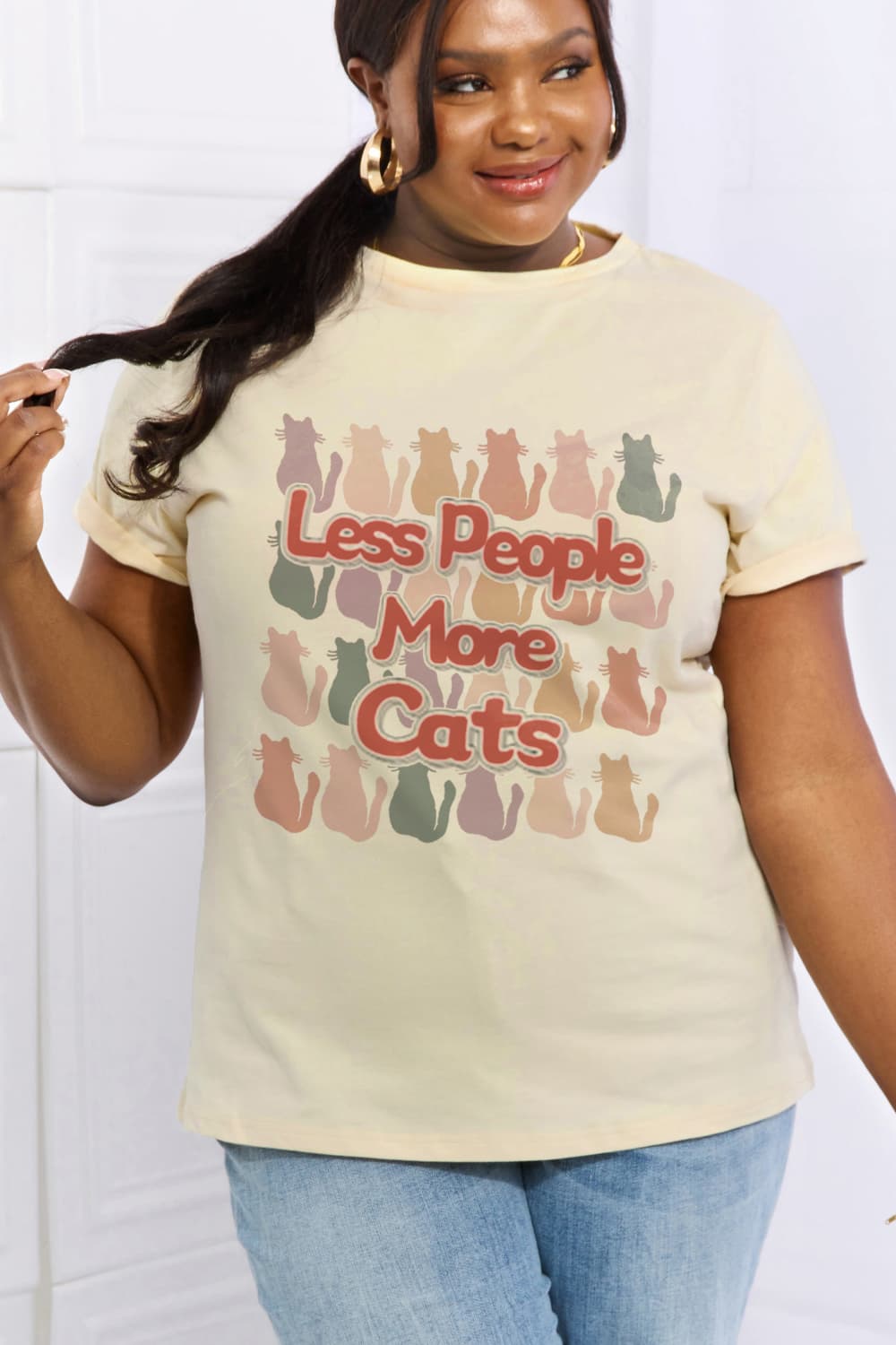 LESS PEOPLE MORE CATS Graphic Cotton Tee-Authentically Radd Women's Online Boutique in Endwell, New York