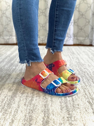 Hippie Vibes Tie Dye Waterslides-Shoes-Authentically Radd Women's Online Boutique in Endwell, New York