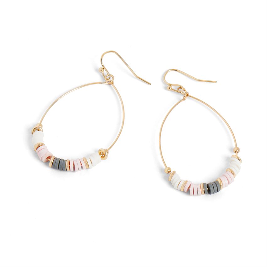 Pink and Grey Heishi Hoop earrings in Gold-Authentically Radd Women's Online Boutique in Endwell, New York